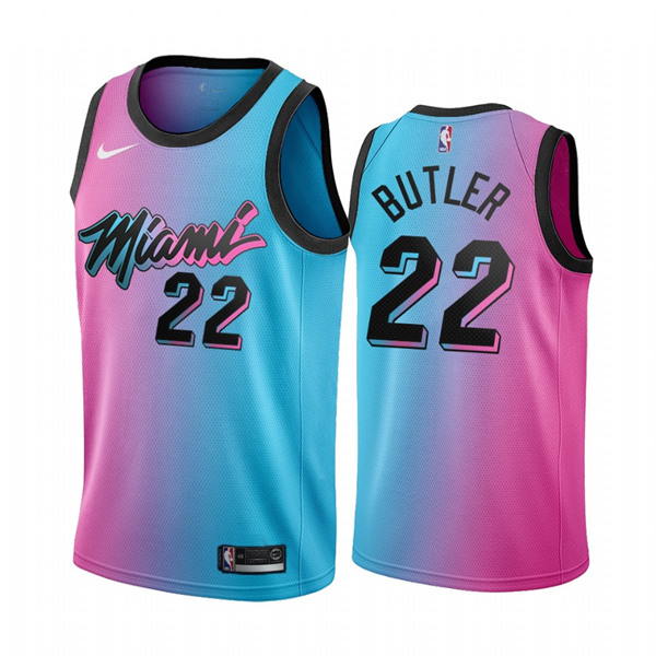 Men's Miami Heat #22 Jimmy Butler 2021 Blue/Pink City Edition Vice Stitched NBA Jersey
